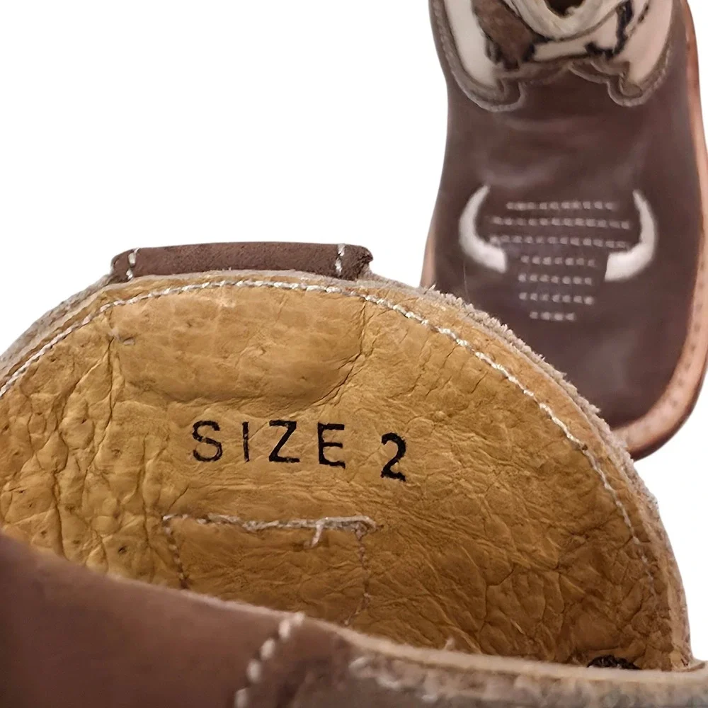 Roper Cowbabies Brown Leather Buffalo Longhorn Western Boots Infant Size 2 11371